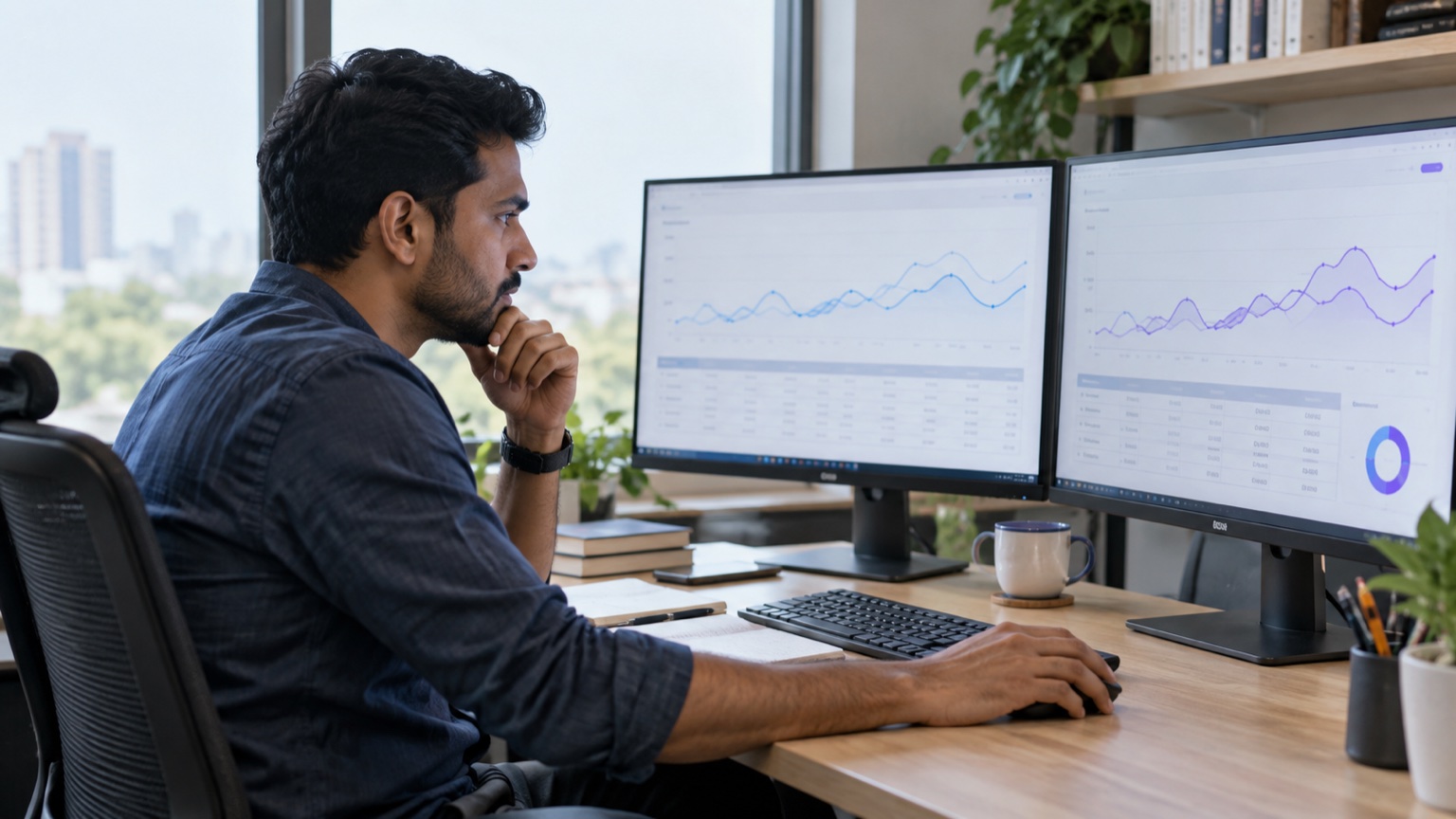 SEO analyst comparing branded and non-branded search trend charts