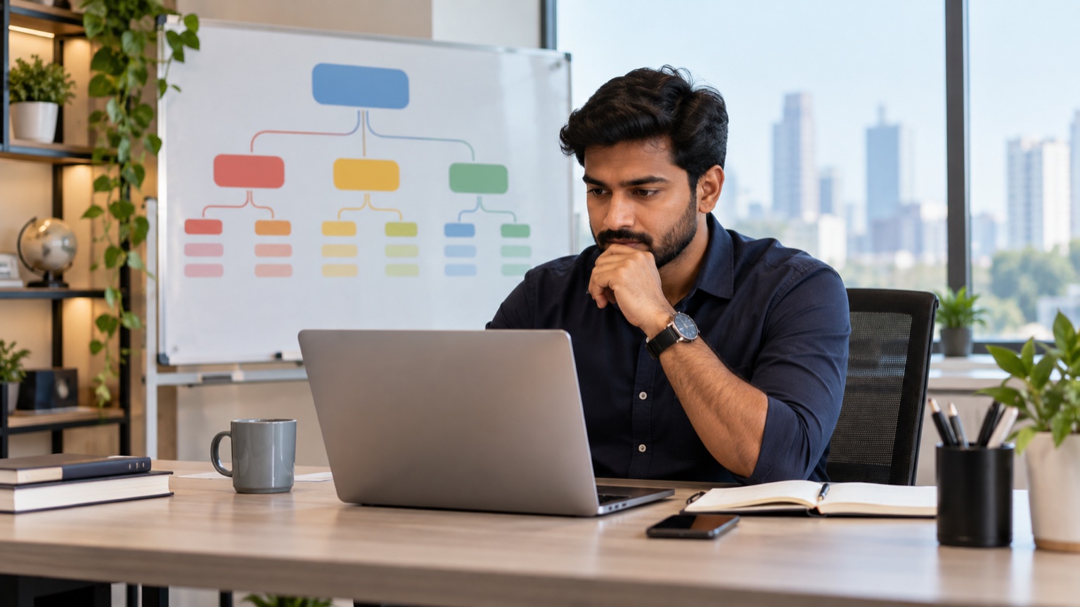 Marketing strategist planning separate service themes for a Google Ads account