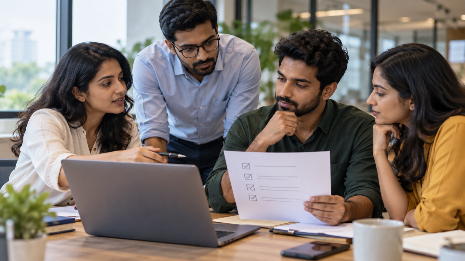 Indian marketing team reviewing a customer-data permission checklist