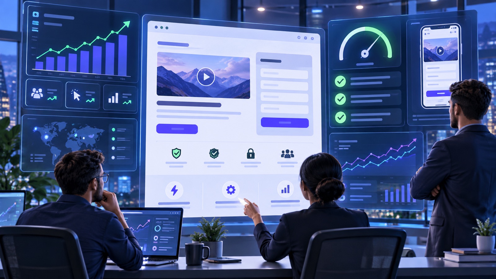 Google Ads landing page trust score dashboard with form speed checklist and conversion analytics