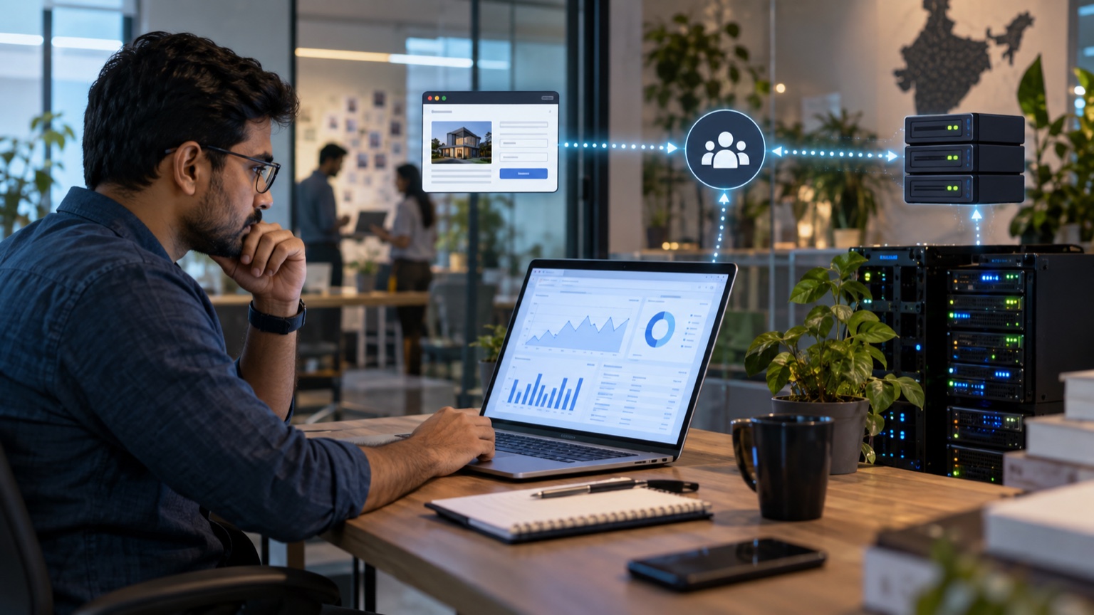 Indian marketing analyst reviewing browser and server-side lead tracking connections