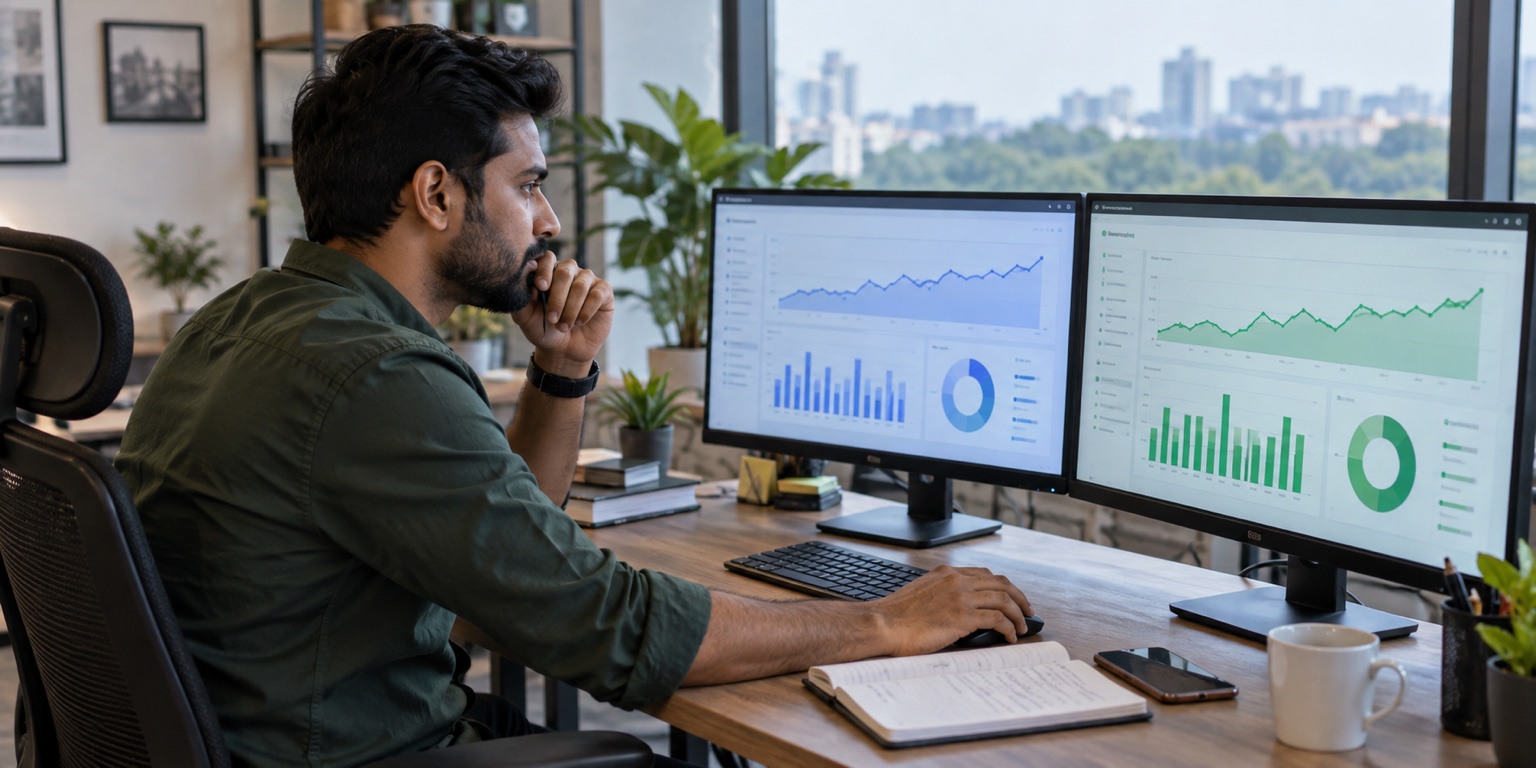Indian performance marketer comparing cost-per-lead targets with conversion-volume dashboards